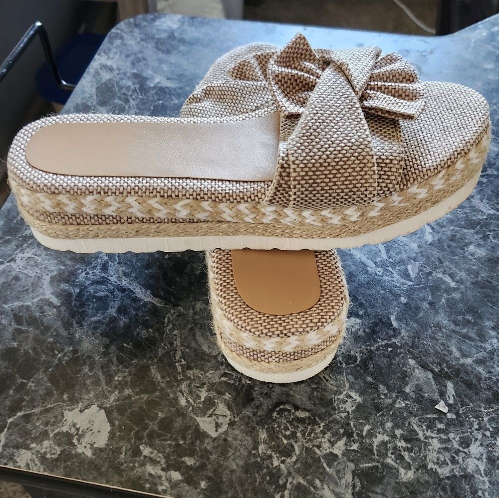 Platform sandles with bow,   never worn outside, only on carpet